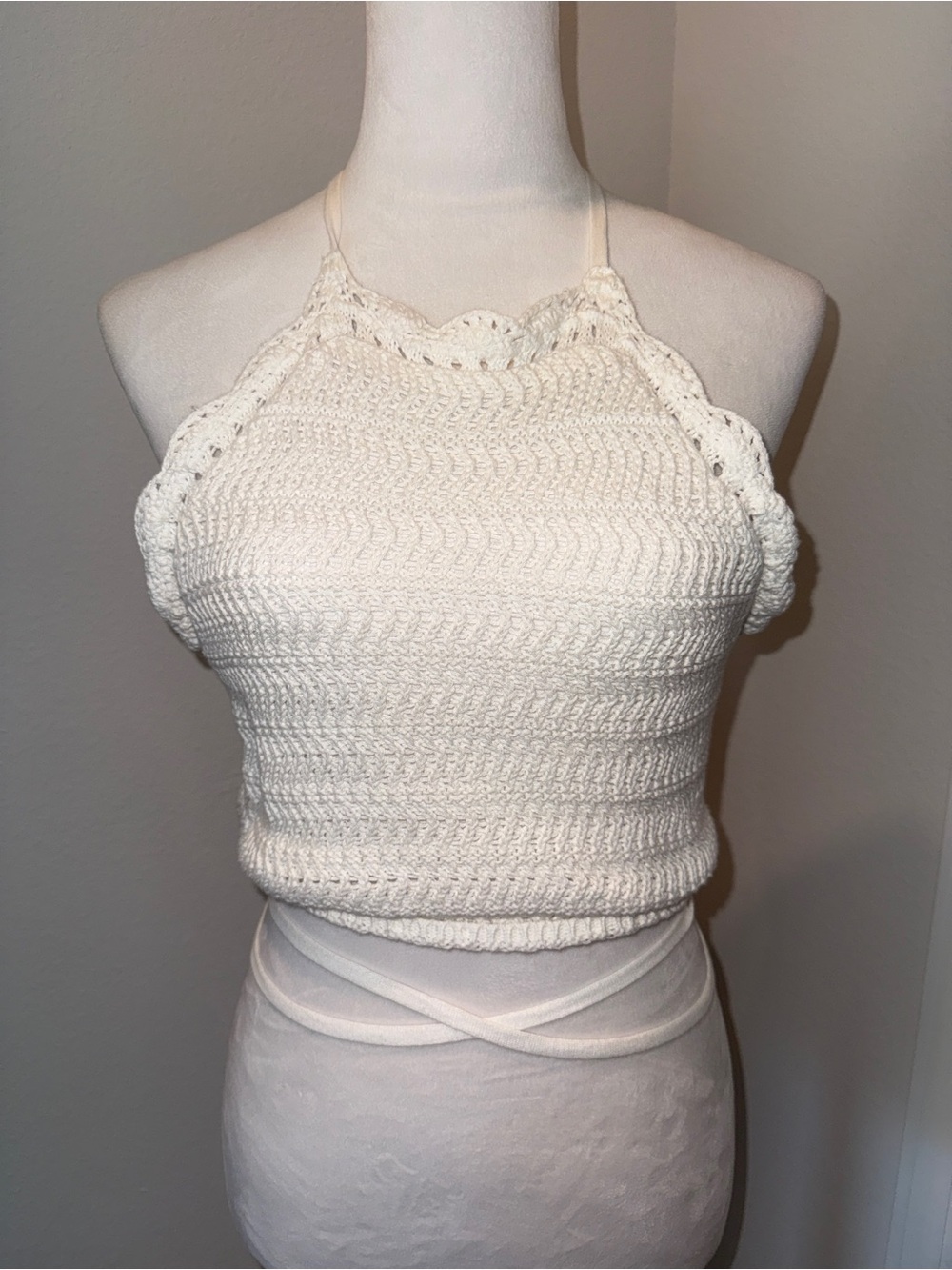 Hollister Cream Crochet Halter Crop Top